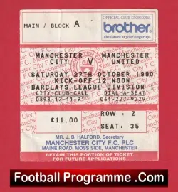 Manchester City v Manchester United 1990 – Match Ticket