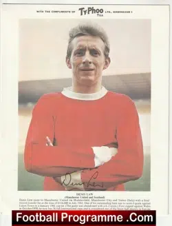 Manchester United Denis Law - Typhoo Tea Card Signed - Man Utd - football programme