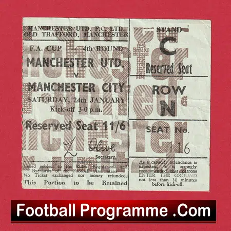 Manchester United v Manchester City 1970 - FA Cup Ticket - Image 2
