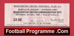 Manchester United v Manchester City 1991 – Man Utd Ticket