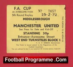Manchester United v Middlesbrough 1972 – Ticket Man Utd