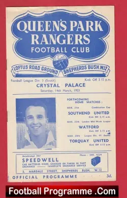 Queens Park Rangers v Crystal Palace 1953 - QPR - football programme