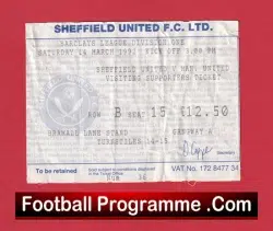 Sheffield United v Manchester United 1992 – Football Ticket