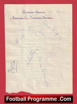 Torquay United Football Club Multi Autographed Signed Sheet 1961 – 1962