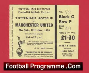 Tottenham Hotspur v Manchester United 1976 – Football Ticket