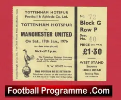 Tottenham Hotspur v Manchester United 1976 – Football Ticket