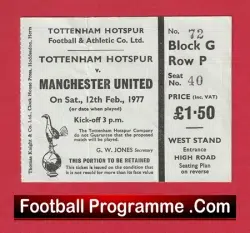 Tottenham Hotspur v Manchester United 1977 – Match Ticket
