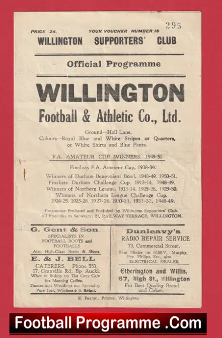 Willington v Billingham Synthonia 1951 – Northern League