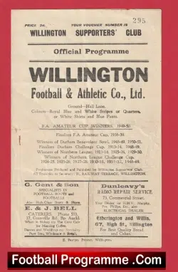 Willington v Billingham Synthonia 1951 - Northern League - football programme