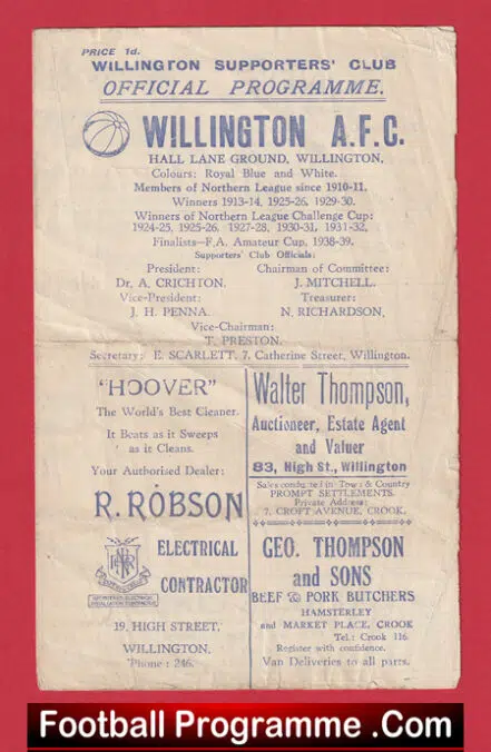Willington v Consett 1948 – Durham Cup 1940’s