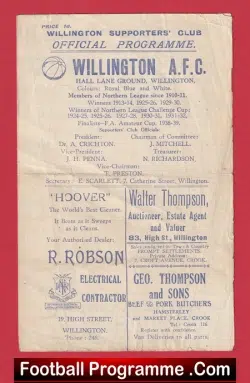 Willington v Consett 1948 - Durham Cup 1940's - football programme