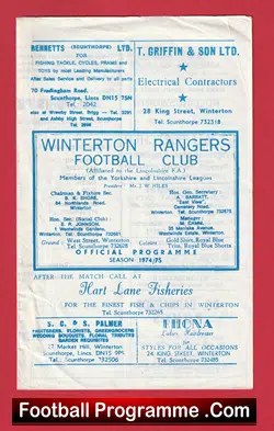 Winterton Rangers v Whitby Town 1974 - Linconshire - football programme