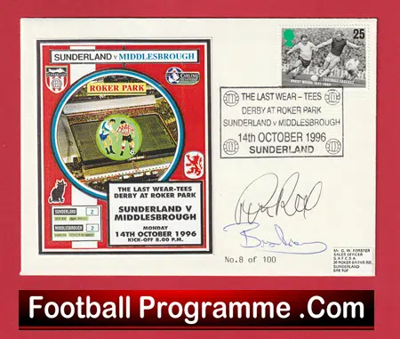 Sunderland v Middlesbrough 1996 - FDC Signed Bryan Robson + Peter Reid - Image 2