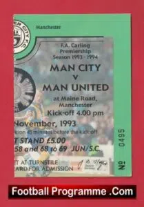 Manchester City v Manchester United 1993 – Football Ticket