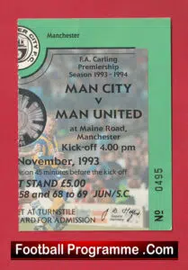 Manchester City v Manchester United 1993 – Football Ticket