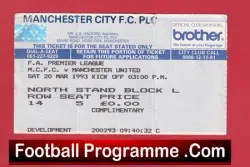 Manchester City v Manchester United 1993 – Football Ticket