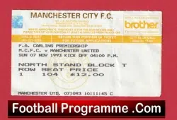 Manchester City v Manchester United 1993 – Football Ticket