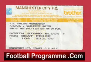 Manchester City v Manchester United 1993 – Football Ticket