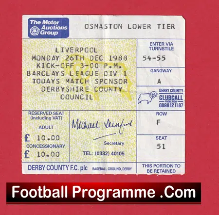 Liverpool v Manchester United 1988 - Match Ticket - Image 2