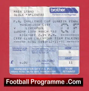 Manchester City v Liverpool 1988 – Match Ticket
