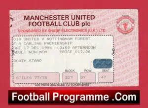 Manchester United v Nottingham Forest 1994 – Man Utd Ticket
