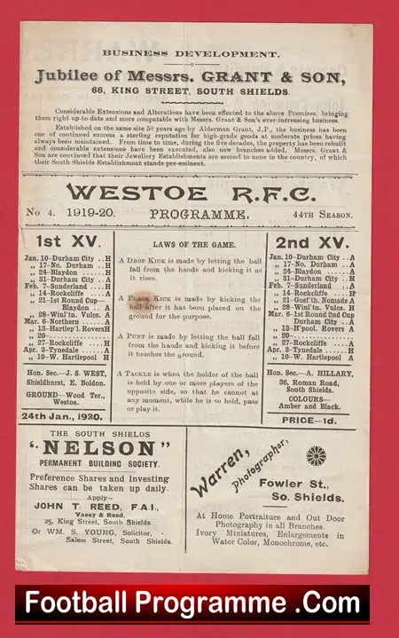 Westoe Rugby v 1920 - 1920's - Image 4