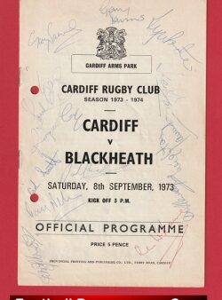 Cardiff Rugby v Blackheath 1973 – Multi Signed Autographed