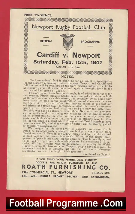 Newport Rugby v Cardiff 1947 - 1940s - Image 2