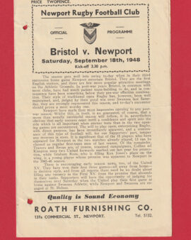 Newport Rugby v Bristol 1948 – 40s Rugby Programmes