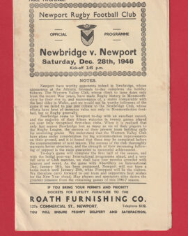 Newport Rugby v Newbridge 1946 – 40’s Rugby Programme