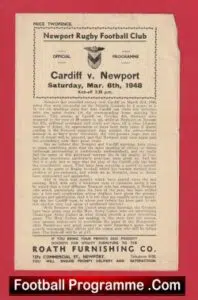 Newport Rugby v Cardiff 1948 – 1940’s Programme