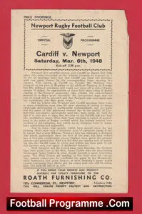 Newport Rugby v Cardiff 1948 – 1940’s Programme