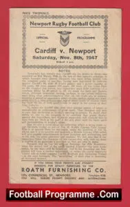 Newport Rugby v Cardiff 1947 – 1940s Rugby Programme