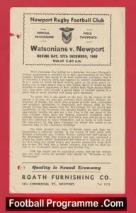 Newport Rugby v Watsonians 1948 – 1940s Rugby Programmes