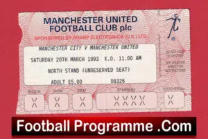 Manchester United v Manchester City 1993 – Football Ticket
