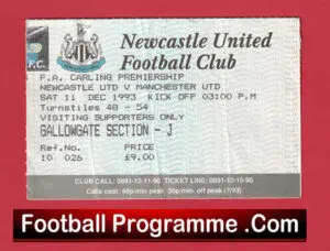 Newcastle United v Manchester United 1993 – Football Ticket