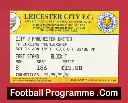 Leicester City v Manchester United 1999 - Treble Season Ticket - Image 2