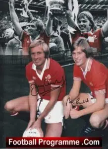 Manchester United Jimmy + Brian Greenhoff Autograph Signed LARGE Picture Man Utd