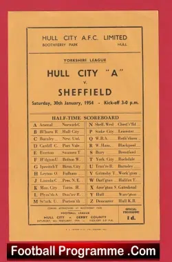 Hull City v Sheffield 1954 - Single Sheet Yorkshire League