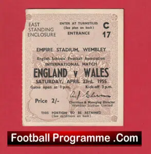 England v Wales 1955 – Football Ticket