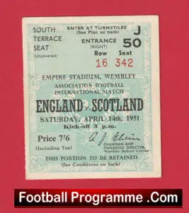 England v Wales 1951 – Football Ticket