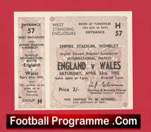 England v Wales 1955 – Full Football Ticket