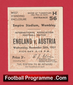 England v Austria 1951 – Football Ticket