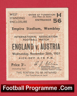 England v Austria 1951 – Football Ticket