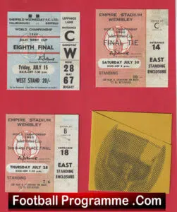 England World Cup 1966 Football Tickets inc the Final – Reprints