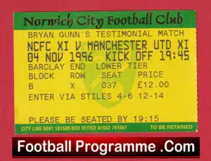 Norwich City v Manchester United 1996 – Match Ticket