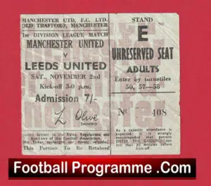 Manchester United v Leeds United 1968 – Football Ticket