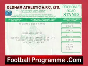 Oldham Athletic v Manchester United 1995 – Match Ticket