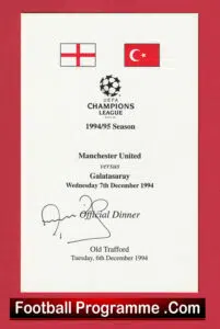 Manchester United v Galatasaray 1994 Signed Menu Peter Schmeichel