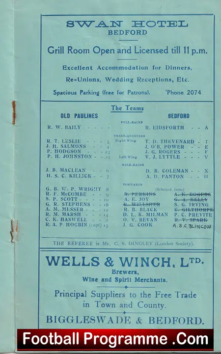 Bedford Rugby v Old Paulines 1937 - Pre War Programme - Image 3
